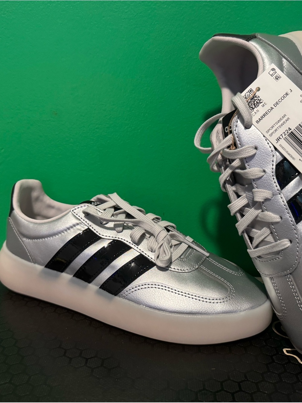 adidas Kids Silver Sneakers with Black Stripes